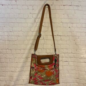 Fossil purse large tote colorful summer orange fruit 14" fabric multi pockets